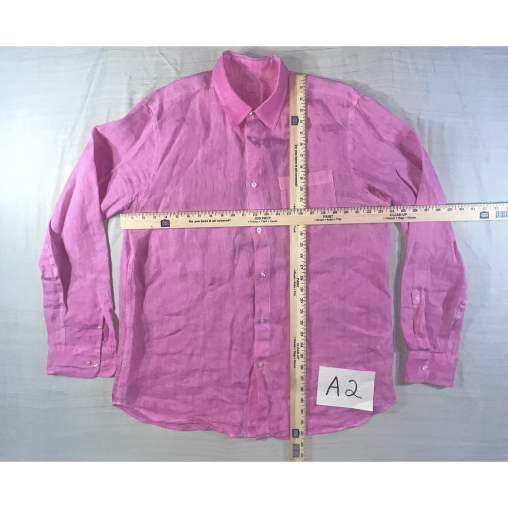 120 lLno shirt Men's XL Long Sleeve Button‎ up Pink Linen Pocket 100% Linen - Picture 8 of 16